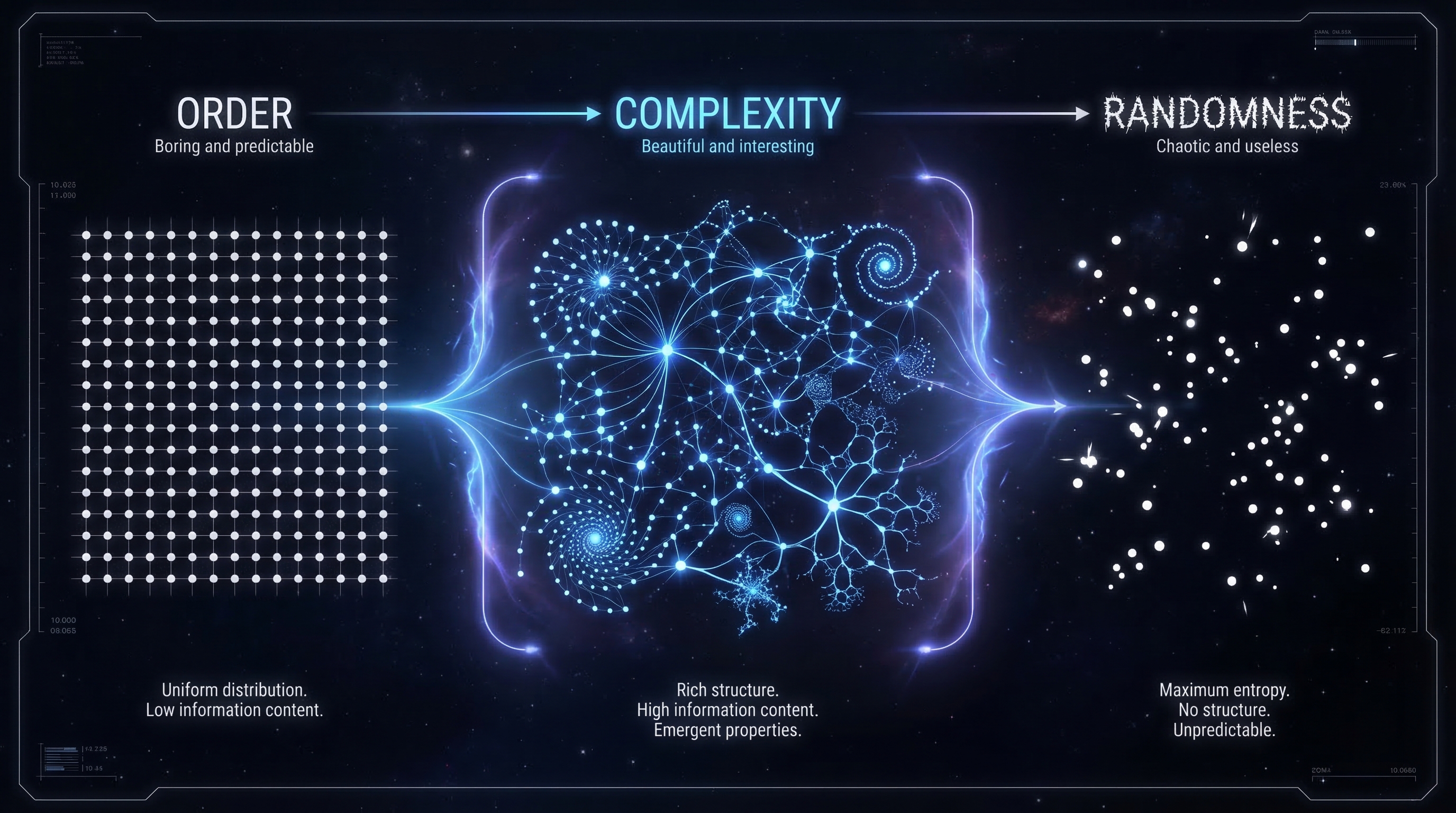 Order to Complexity to Randomness spectrum